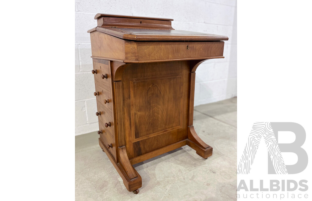 Victorian Mahogany Leather Inlaid Four Drawer Davenport