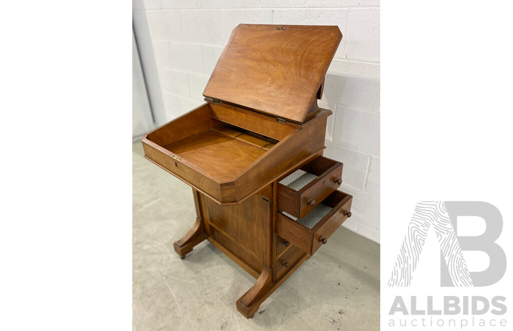 Victorian Mahogany Leather Inlaid Four Drawer Davenport