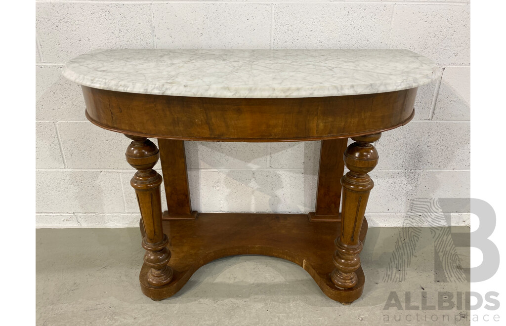 Victorian Mahogany Demi Lune Hall Table with White Marble Top