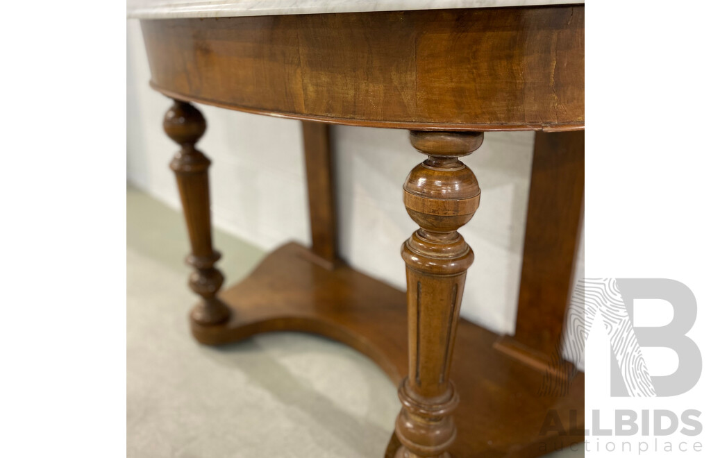 Victorian Mahogany Demi Lune Hall Table with White Marble Top