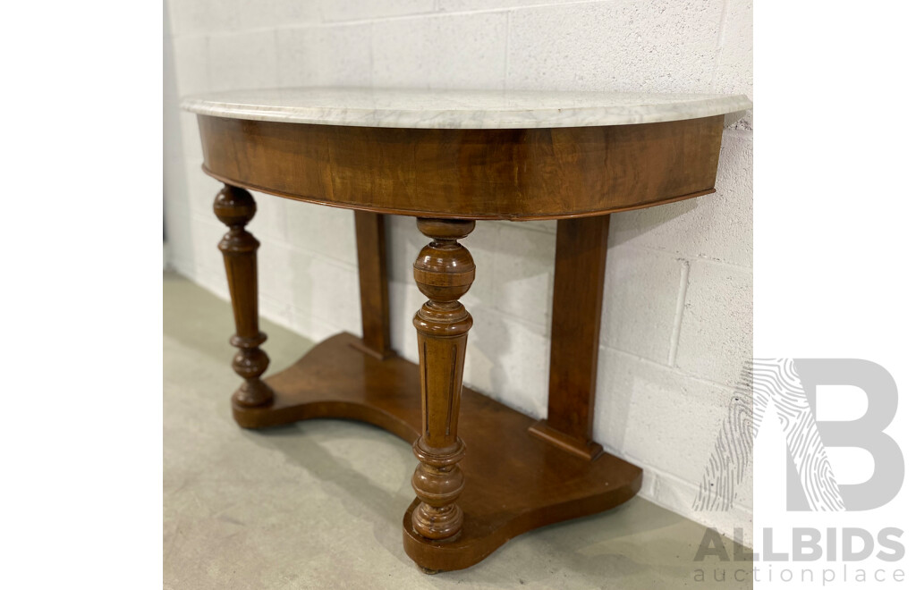 Victorian Mahogany Demi Lune Hall Table with White Marble Top