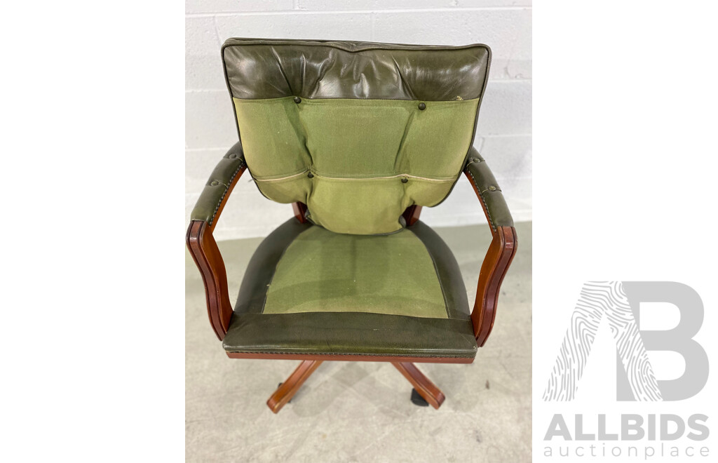 Antique Style Buttonback Olive Leather Office Chair