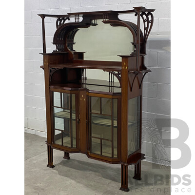 Arts and Crafts Inlaid Mahogany Display Cabinet or Etagere