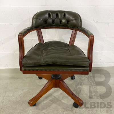 Antique Style Buttonback Olive Leather Office Chair