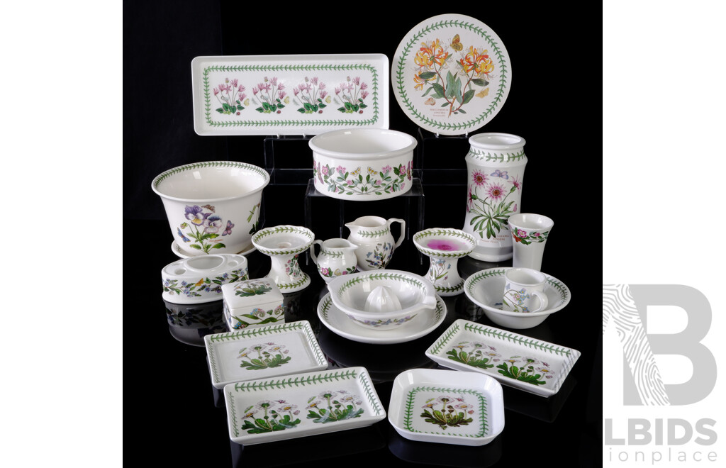 Collection Portmeirion Porcelain in the Botanica Series Including Bathroom Set, Two Large Serving Bowls and More