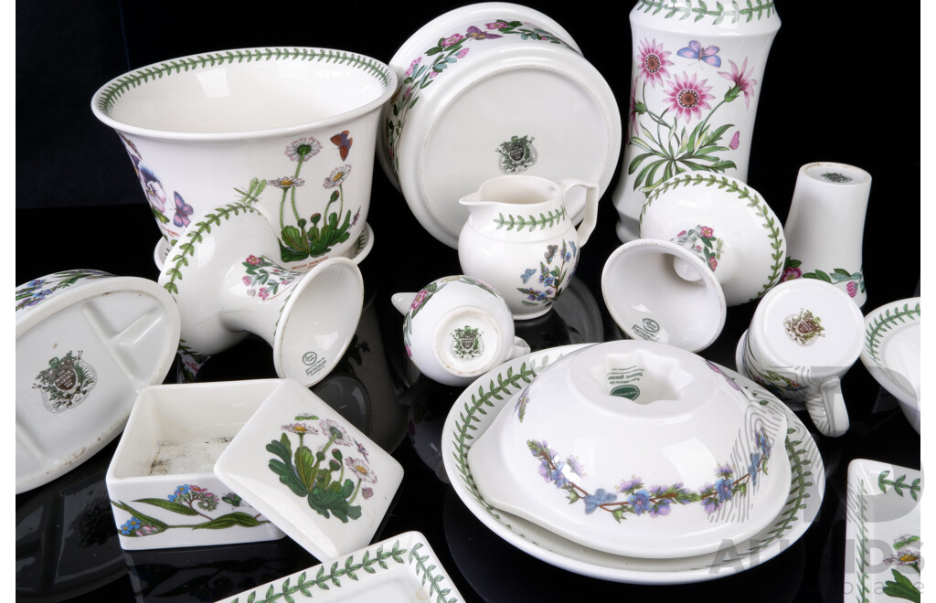 Collection Portmeirion Porcelain in the Botanica Series Including Bathroom Set, Two Large Serving Bowls and More