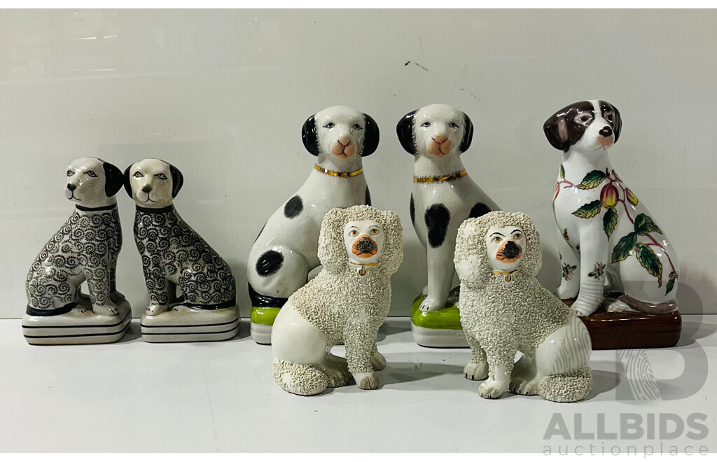 Collection Pairs Ceramic Doggie Figures Including Staffordshire Wally Dog Style Figures