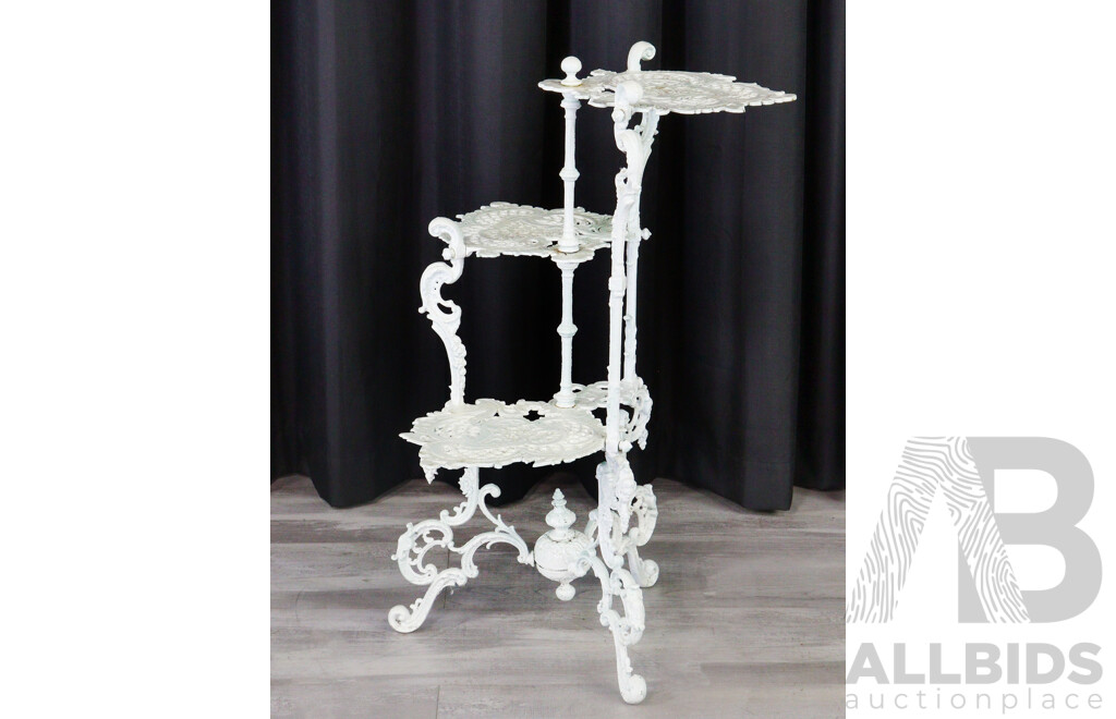 Ornate Painted Cast Iron Three Tier Plant Stand