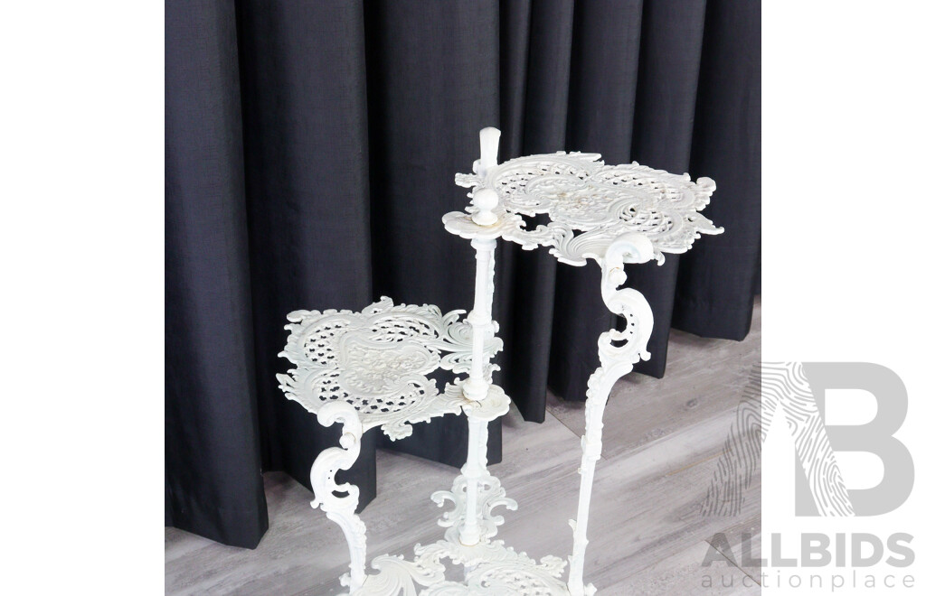 Ornate Painted Cast Iron Three Tier Plant Stand