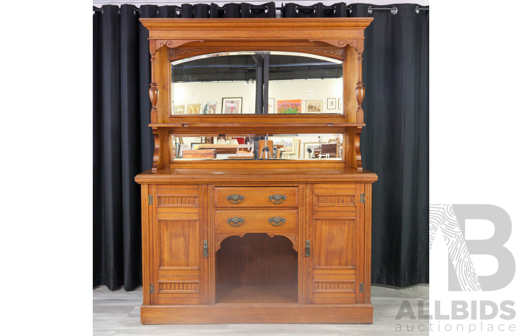 Edwardian Oak Mirrored Back Sideboard