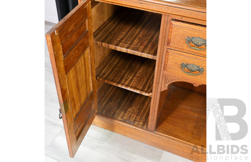 Edwardian Oak Mirrored Back Sideboard