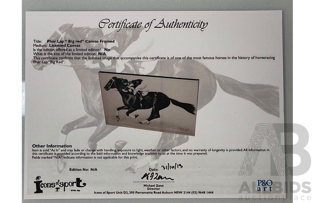 Phar Lap 'The Big Red' Framed Canvas Print