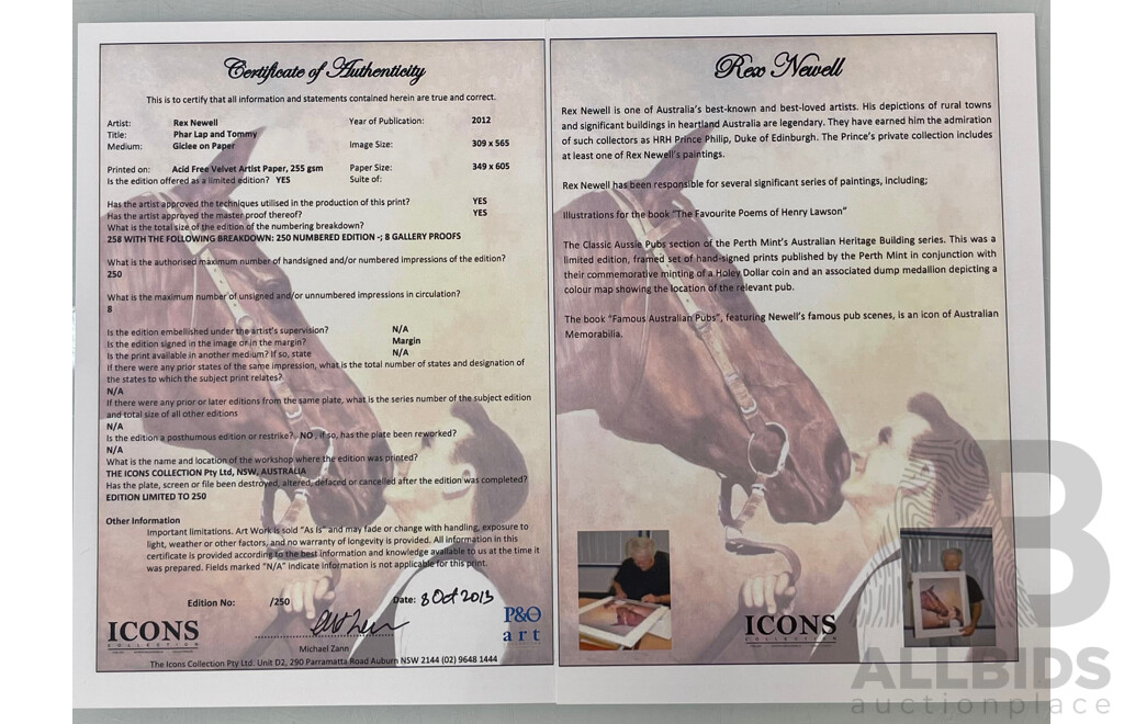 Rex  Newell 'Phar Lap and Tommy' Framed Limited Edition Print