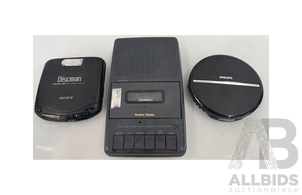 Radio Shack Cassette Recorder and 2 CD Players