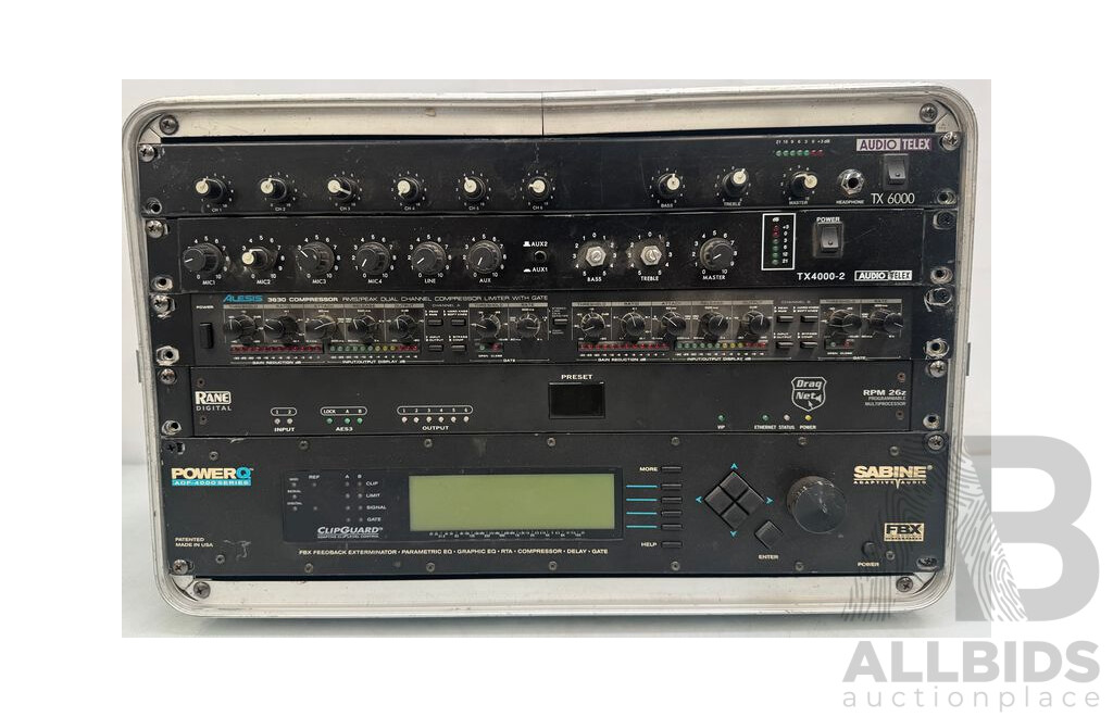 Various Audio Channel Mixers in Roadcase