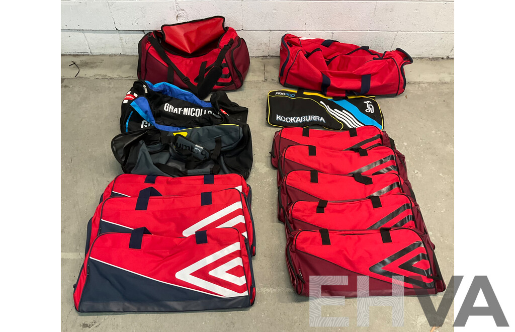 Assorted Sports Duffle Bags - Umbro (x11), Kookaburra Cricket Duffle Bag
