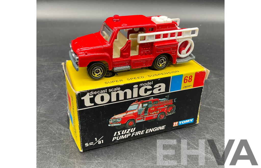 TOMICA Black Box Retired No. 68 ISUZU Pump Fire Engine Diecast Car 1/81 - Made in Japan