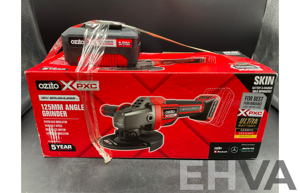 Ozito PXC (PXBVAGS-125) 18V 125MM Brushless Angle Grinder W/ Battery