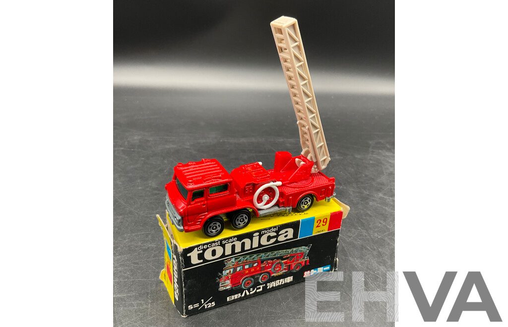TOMICA Black Box Retired No. 29 HINO Aerial Ladder Fire Truck Diecast Car 1/125 - Made in Japan
