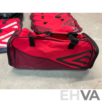 Assorted Sports Duffle Bags - Umbro (x11), Kookaburra Cricket Duffle Bag