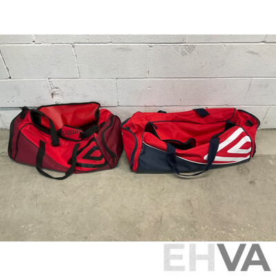 Assorted Sports Duffle Bags - Umbro (x11), Kookaburra Cricket Duffle Bag