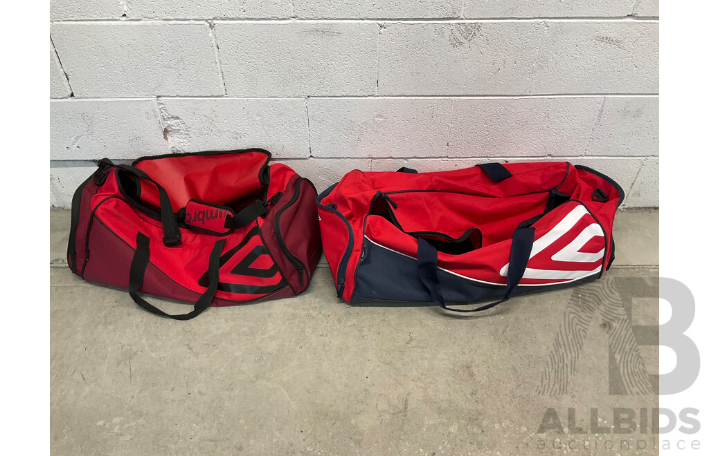 Assorted Sports Duffle Bags - Umbro (x11), Kookaburra Cricket Duffle Bag