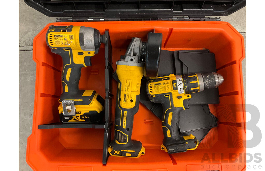 Tactix Toolbox Including DeWalt Drills & Angle Grinder, Drill Pieces