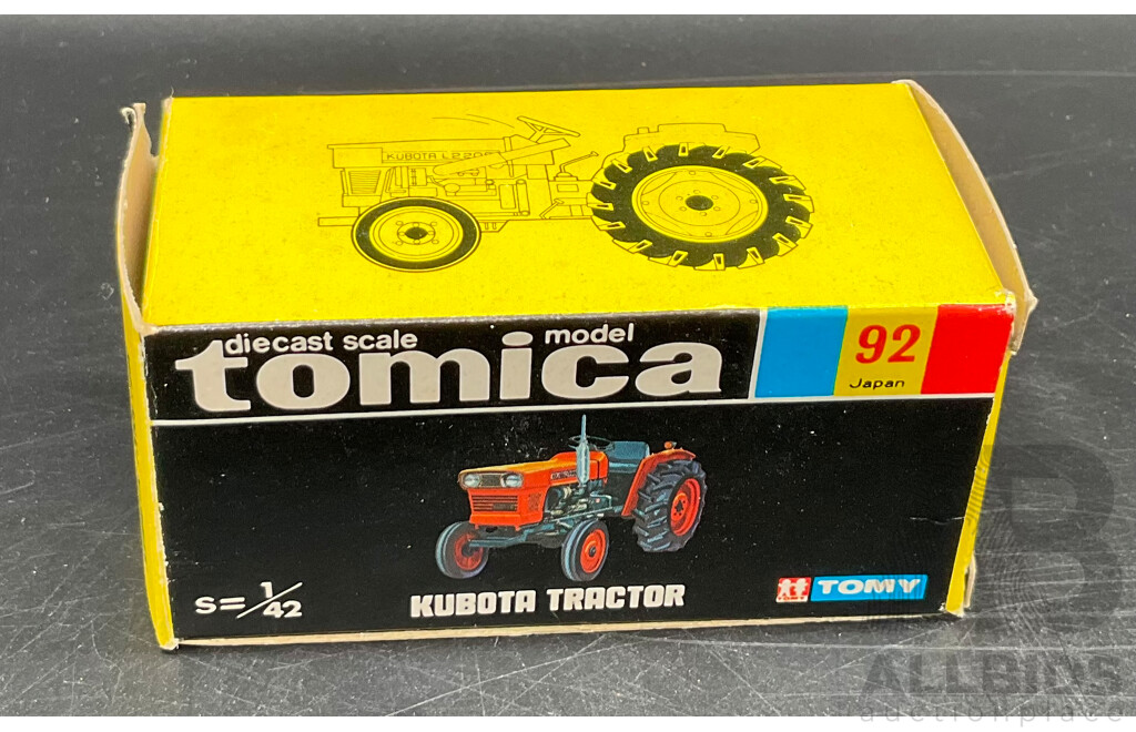 TOMICA Black Box Retired No. 92 Kubota Tractor Diecast Car 1/42 - Made in Japan