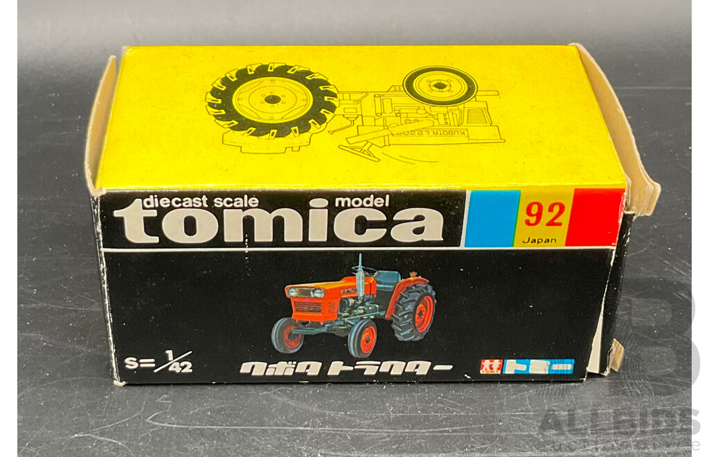 TOMICA Black Box Retired No. 92 Kubota Tractor Diecast Car 1/42 - Made in Japan