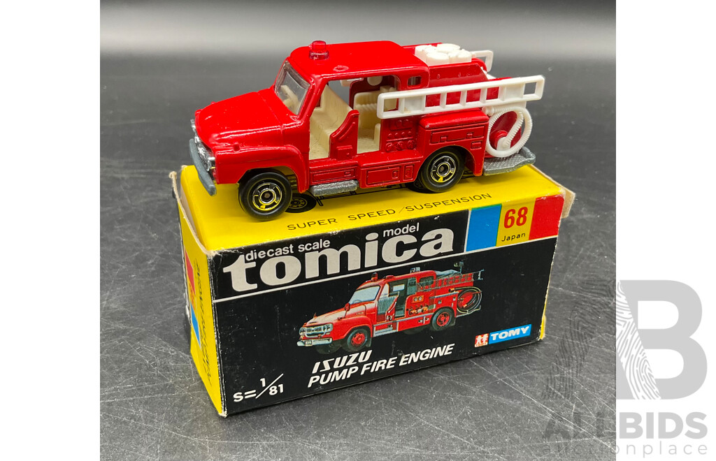 TOMICA Black Box Retired No. 68 ISUZU Pump Fire Engine Diecast Car 1/81 - Made in Japan