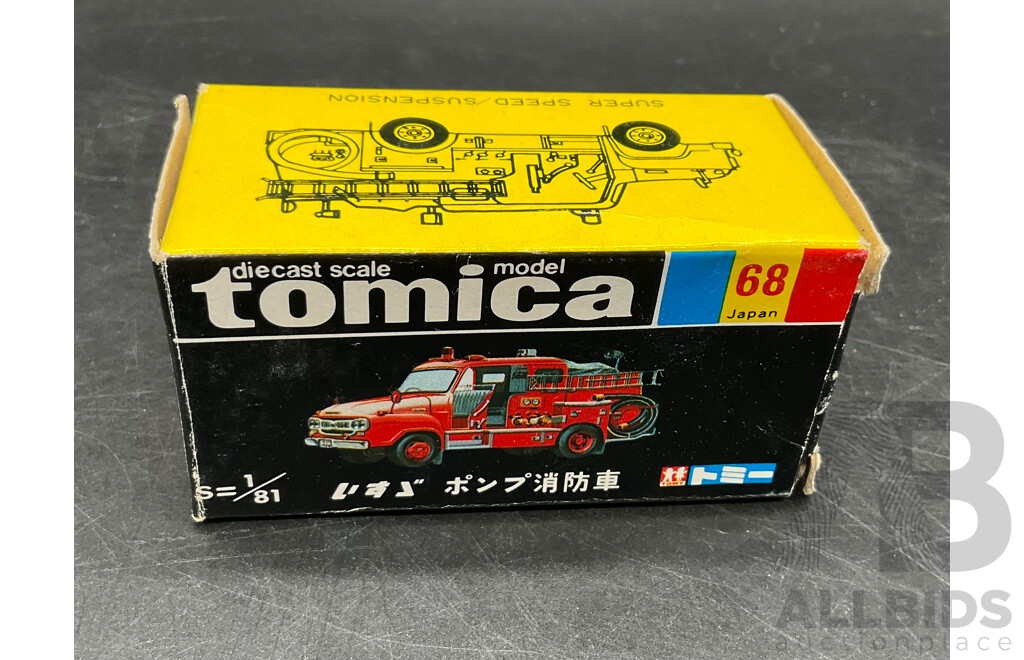 TOMICA Black Box Retired No. 68 ISUZU Pump Fire Engine Diecast Car 1/81 - Made in Japan