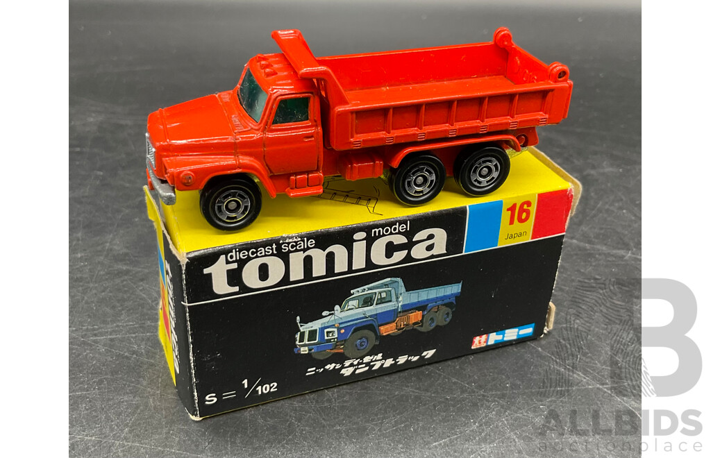 TOMICA Black Box Retired No. 16 NISSAN Diesel Dump Truck Diecast Car 1/102 - Made in Japan