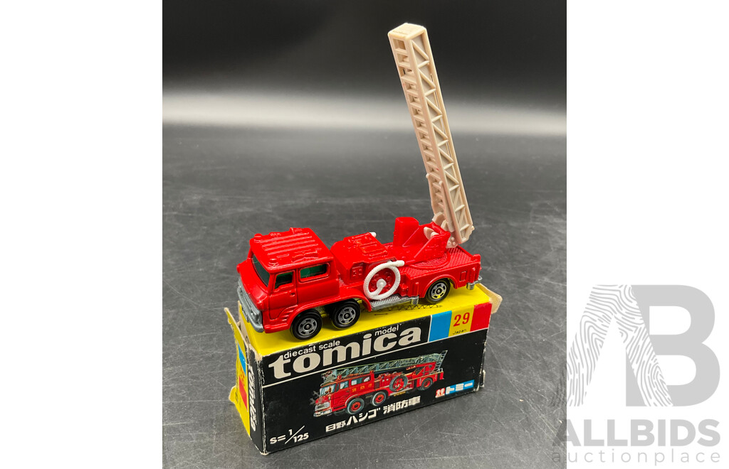 TOMICA Black Box Retired No. 29 HINO Aerial Ladder Fire Truck Diecast Car 1/125 - Made in Japan