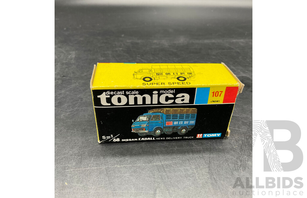 TOMICA Black Box Retired No. 107 NISSAN Caball News Delivery Truck Diecast Car 1/68 - Made in Japan