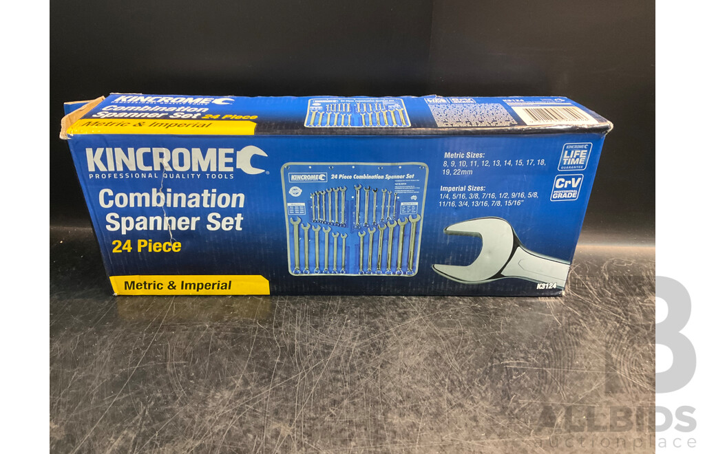 KINCROME 24 Piece Combination Spanner Set - Imperial & Metric 1352424