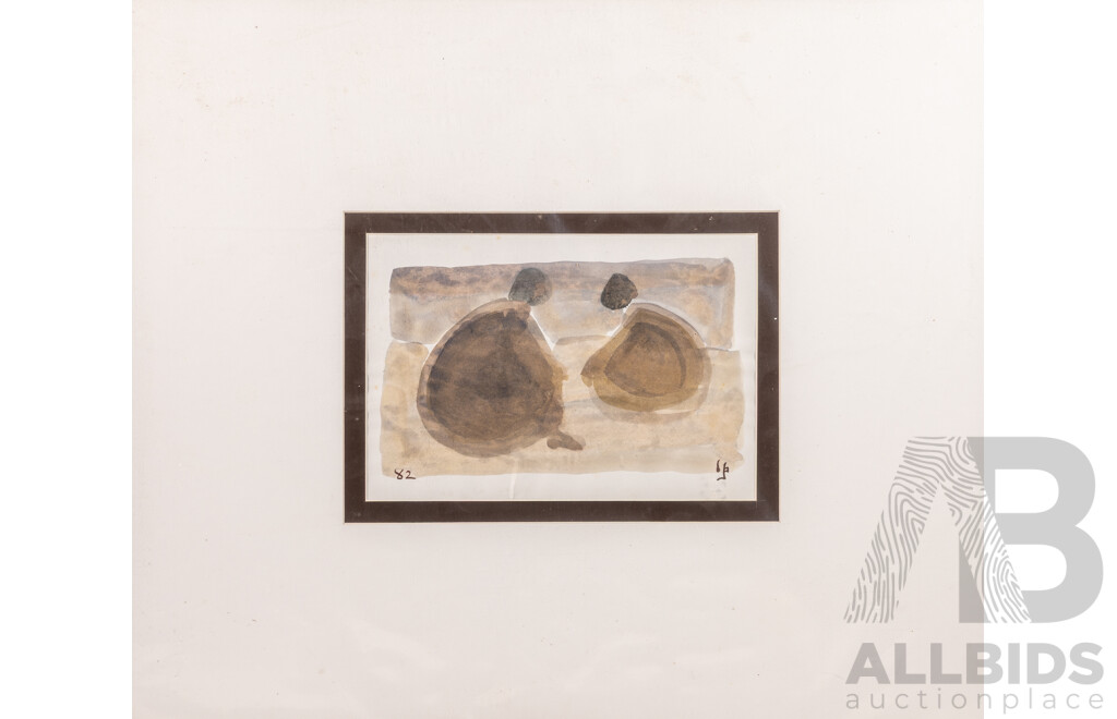 Ivan Peries (20th Century, Sri Lankan, 1921-1988), Two Seated Men, Wonderful Original Acrylic on Paper (1982), 15 x 25 cm (image only)