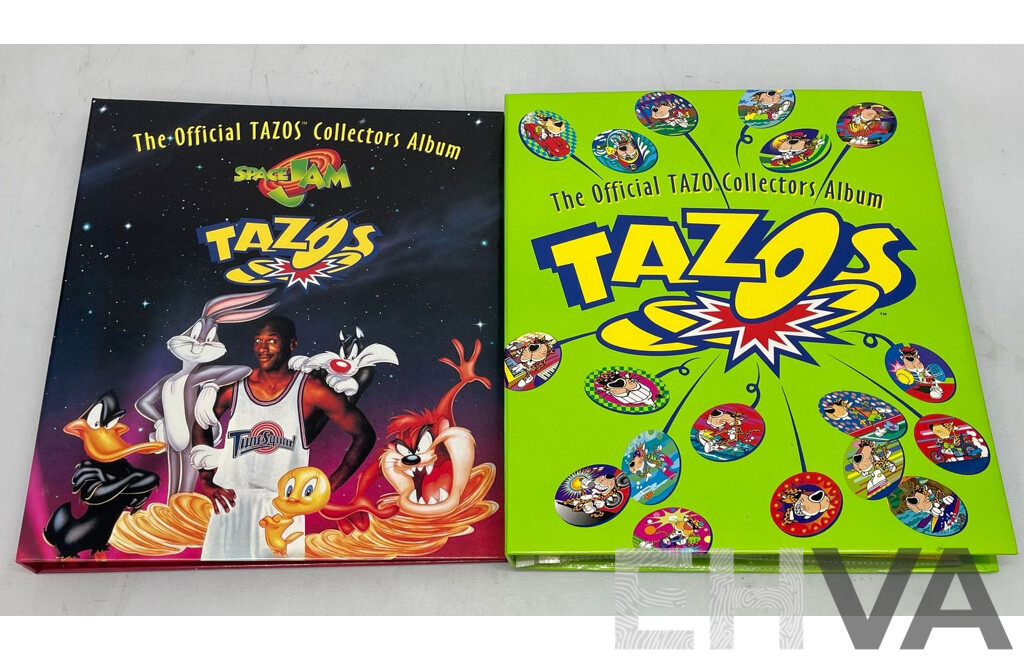 the Simpsons, Space Jam, Star Wars and Looney Tunes Tazos in 2 Folders