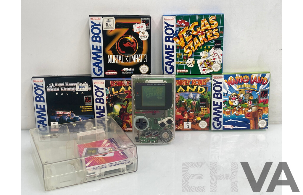 Nintendo Game Boy Clear in Case with 6 Games
