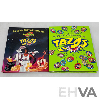 the Simpsons, Space Jam, Star Wars and Looney Tunes Tazos in 2 Folders