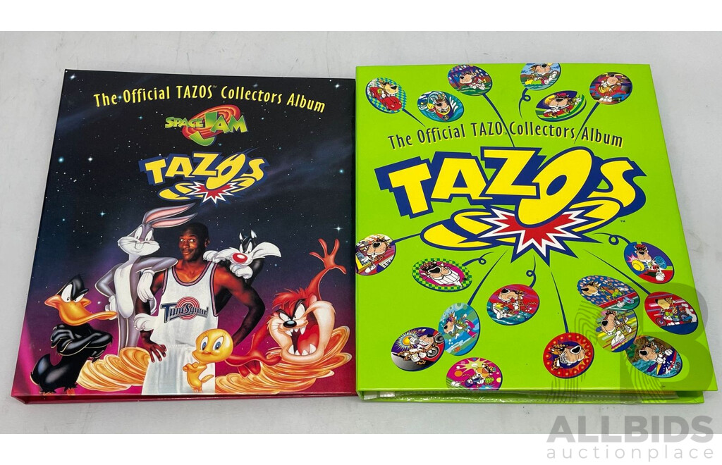 the Simpsons, Space Jam, Star Wars and Looney Tunes Tazos in 2 Folders