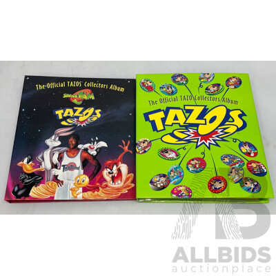 the Simpsons, Space Jam, Star Wars and Looney Tunes Tazos in 2 Folders