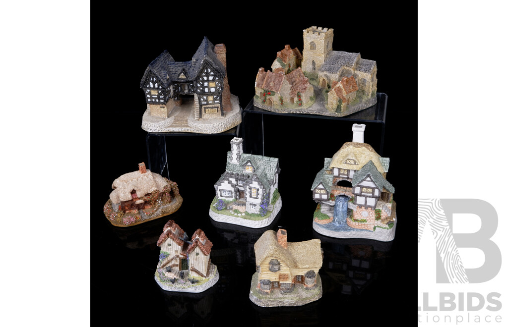Collection Six David Winter Cottages Comprising Cotswold Village, Village Shop, Hampshire Hutches, Wishing Falls Cottage, Tudor Manor House, The Seminary and One Lilliput Lane Example