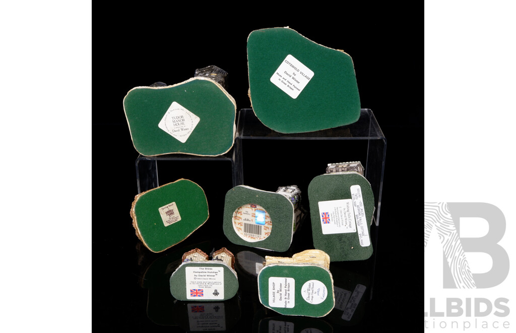 Collection Six David Winter Cottages Comprising Cotswold Village, Village Shop, Hampshire Hutches, Wishing Falls Cottage, Tudor Manor House, The Seminary and One Lilliput Lane Example