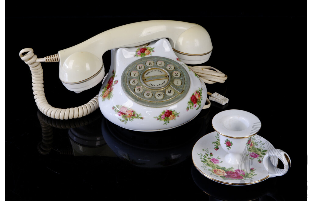 Royal Albert Old County Candle Holder Along with Royal Albert Model Telephone