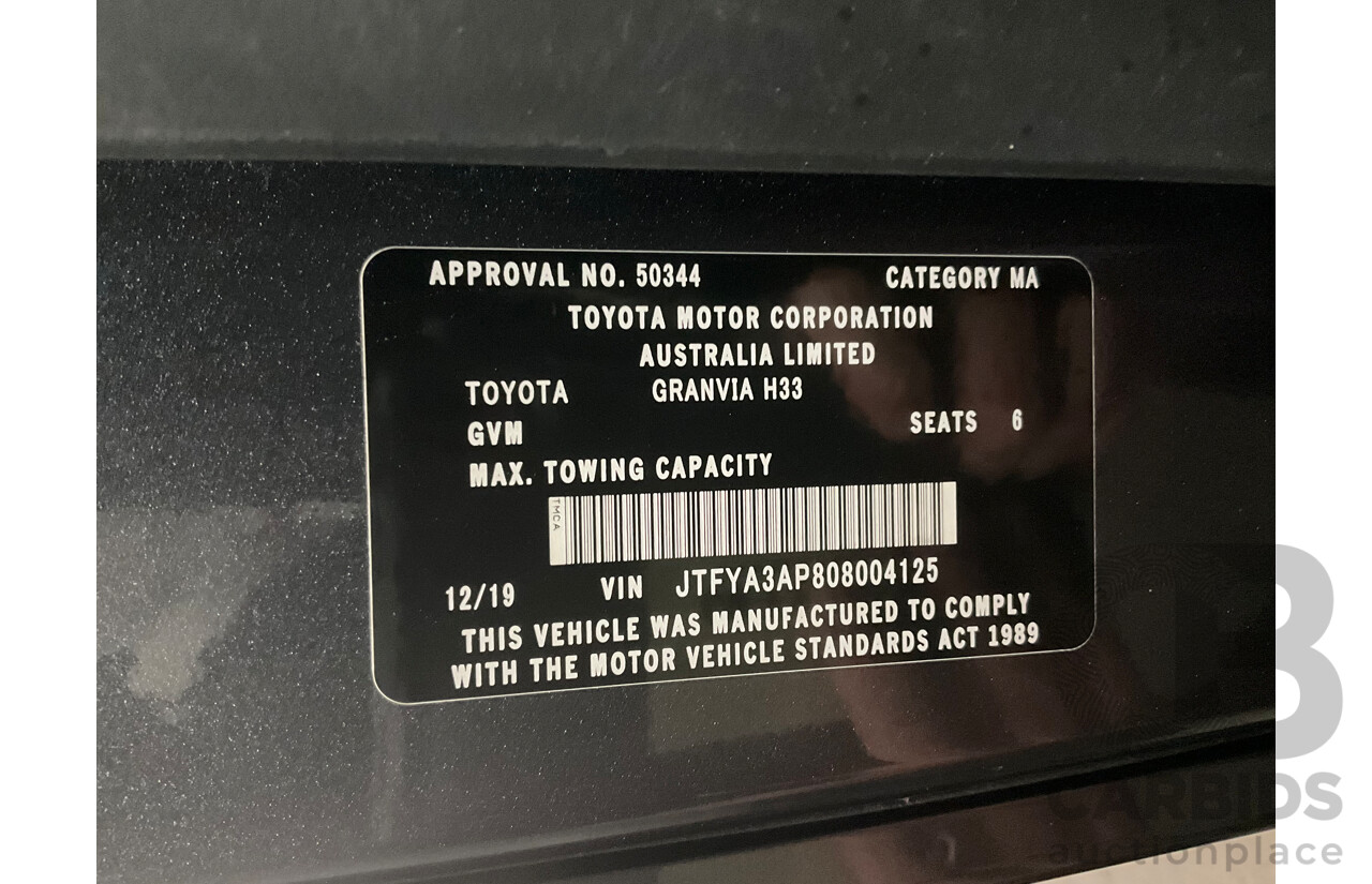 12/2019 Toyota Granvia (RWD) GDH303R 4d Wagon Graphite Metallic Turbo Diesel 2.8L - 6 Seater