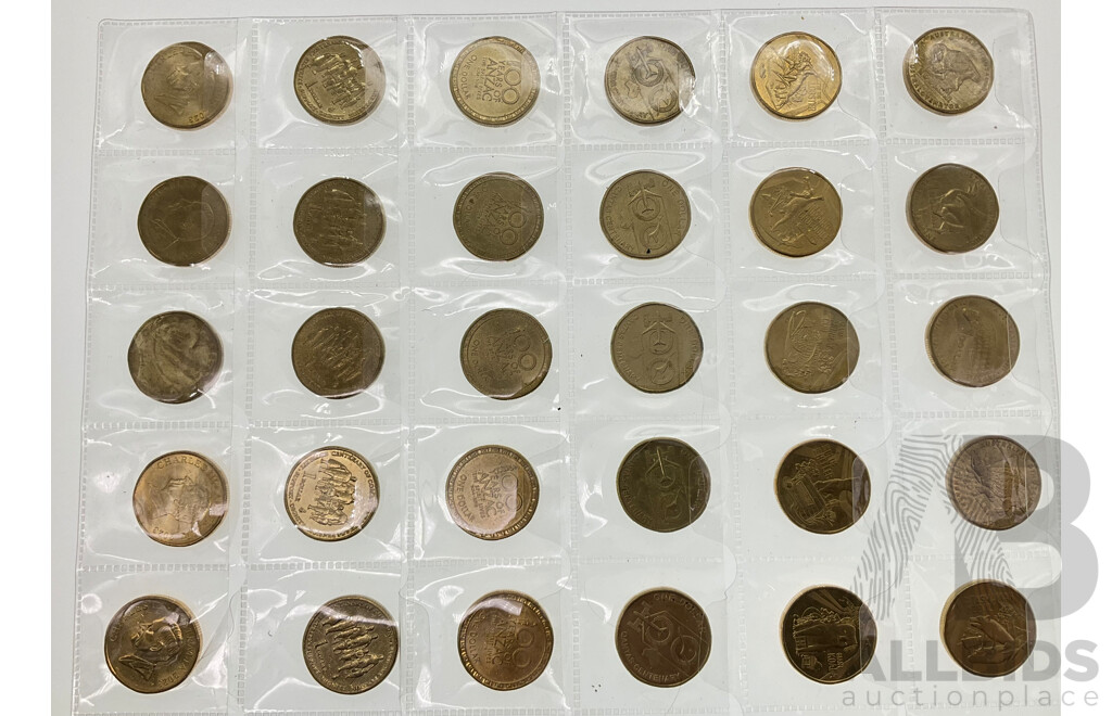 Thirty Australian Commemorative One Dollar Coins Including 2023 KCIII, 2020 100 Years Qantas, 2014 One Hundred Years ANZAC
