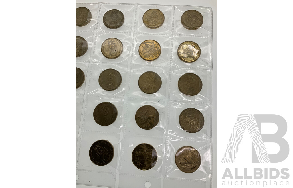 Thirty Australian Commemorative One Dollar Coins Including 2023 KCIII, 2020 100 Years Qantas, 2014 One Hundred Years ANZAC