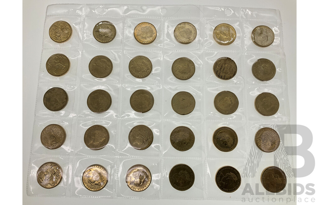 Thirty Australian Commemorative One Dollar Coins Including 2023 KCIII, 2020 100 Years Qantas, 2014 One Hundred Years ANZAC