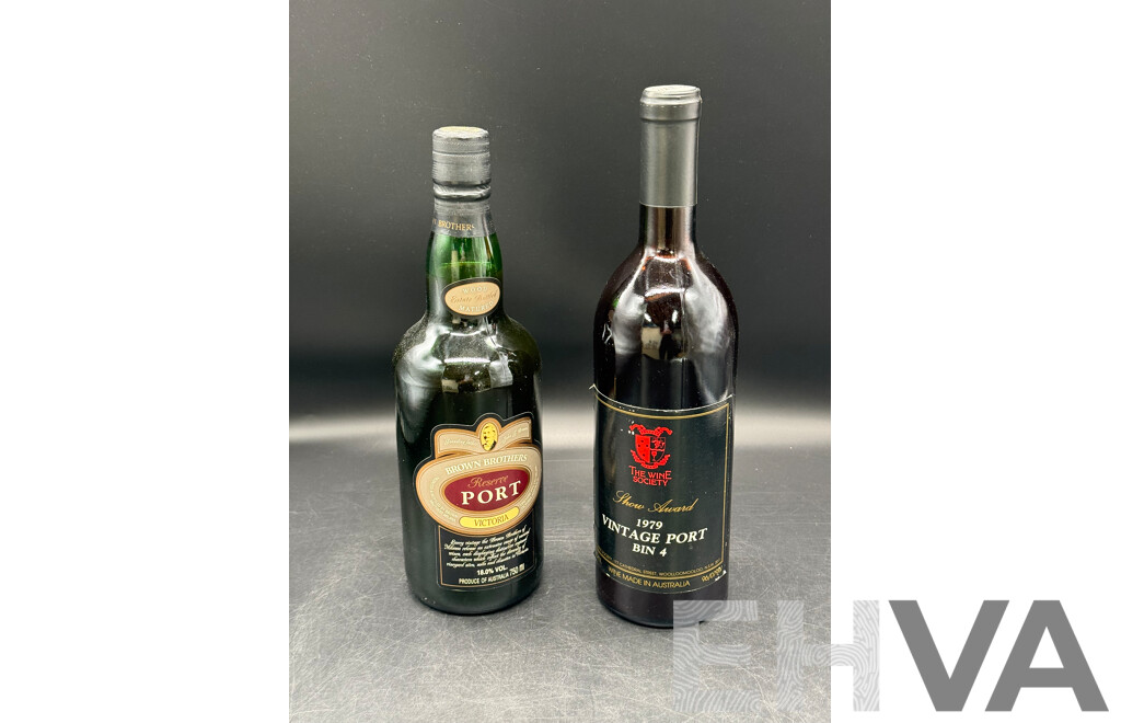 BROWN BROTHERS Wood Matured Reserve Port 750ml & the WINE SOCIETY Show Award 1979 Vintage Port Bin4