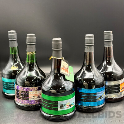 Vintage 10-Year-Old Tawny Port 1988/1990/1991/1993/1994 Australian F1 Grand Prix Ports ,750ml - Lot of 5